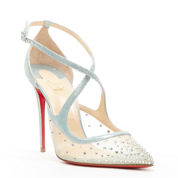 Christian Louboutin Shoes - Christian Louboutin Pumps Strass Twistissima 85 Teal Blue Crystal Mesh Heels 38